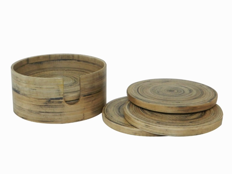 Ultimate Artisanal Bamboo Coaster Set Antique Black with Holder - Eco-friendly Tabletop Protection